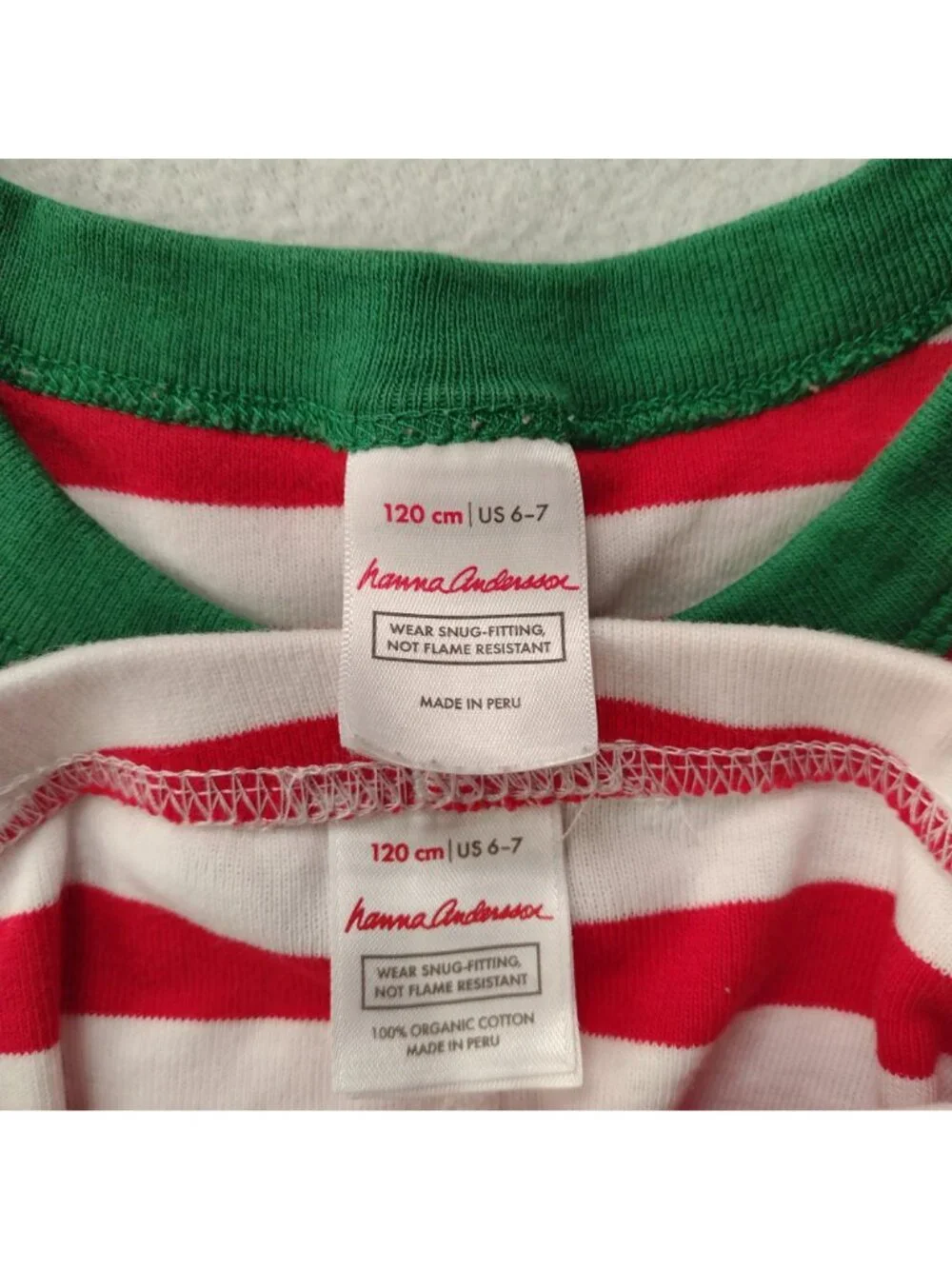 Hanna Andersson Christmas Stripe Pajamas Sz 6-7 Red White Long John Pjs